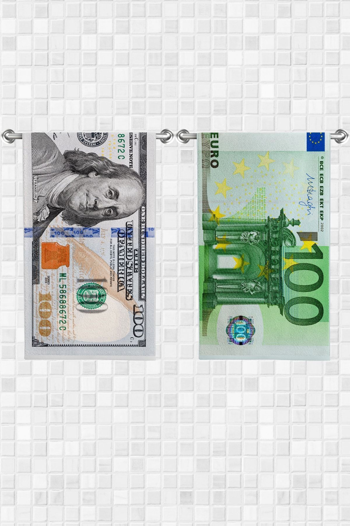 move home Çok Amaçlı Dolar Euro Desenli Dekoratif Havlu 30x50cm 2 Adet