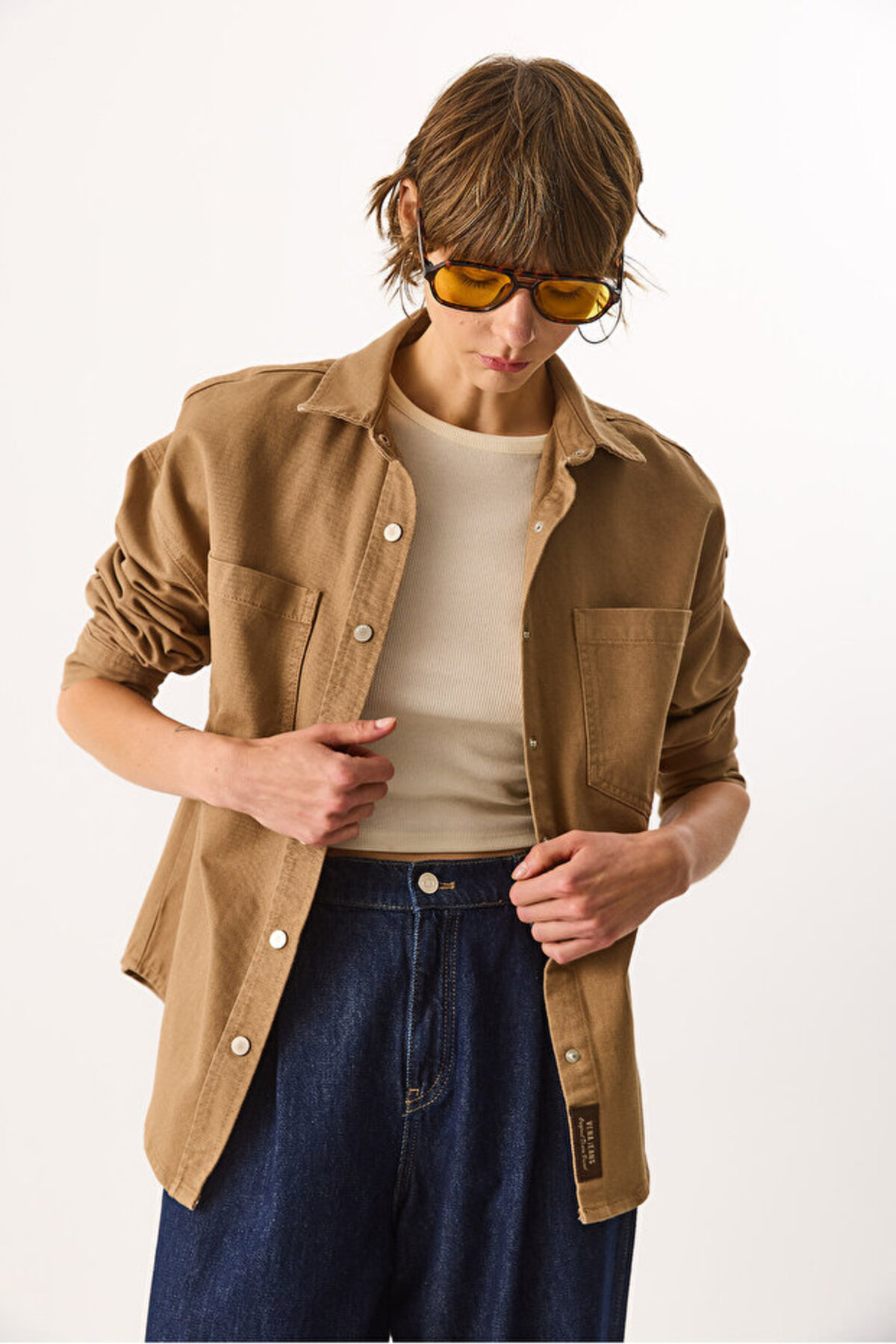 VENA  Kadın Sementa Renkli Jean Dış Gömlek %100 Pamuk - Camel - Görsel 6
