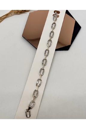 Emira Luxe Accessories Çelik Zirkon Taşlı Gold Detaylı Gümüş Renk Ataç Bileklik