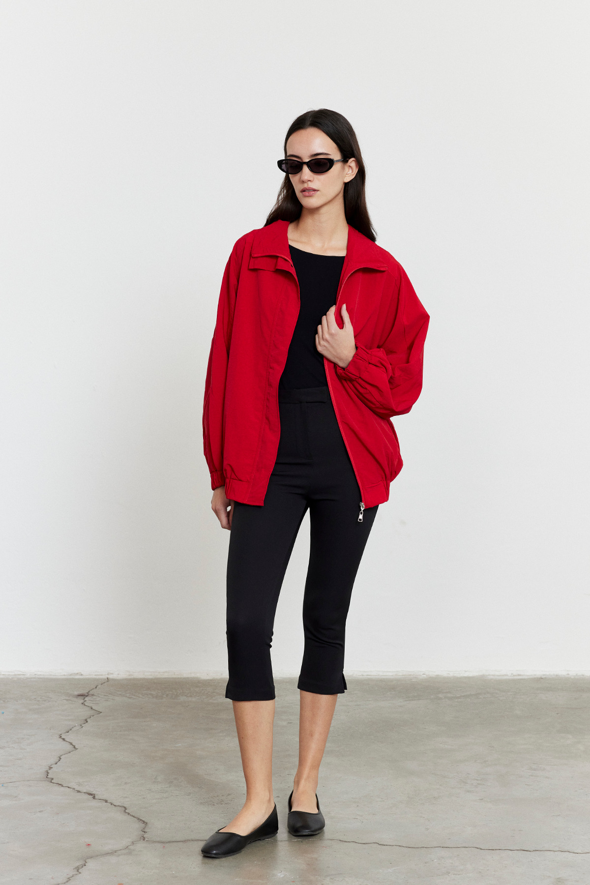 FACETTE  Fermuarlı Oversize Ceket Kırmızı - Görsel 5