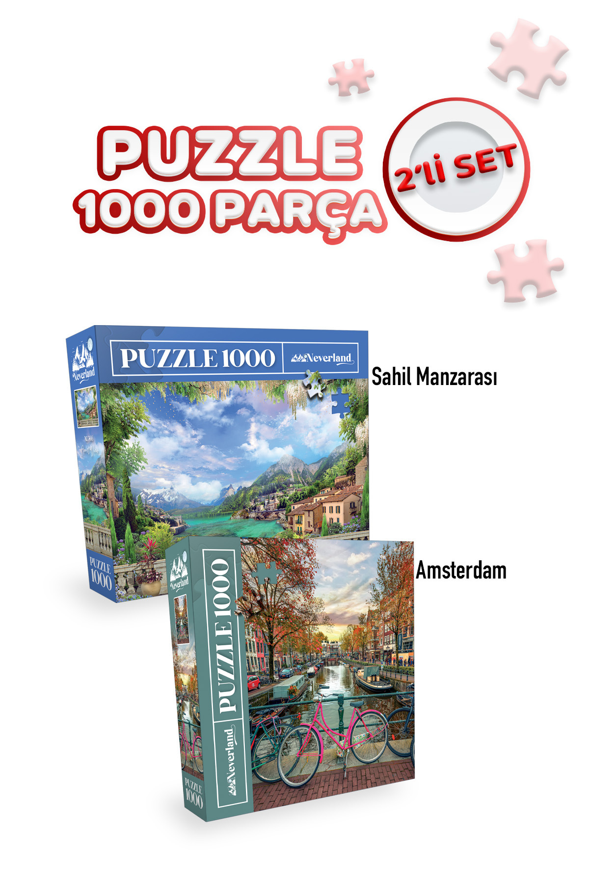 Neverland 2 Adet 1000 Parça Puzzle - Sahil Manzarası ve Amsterdam