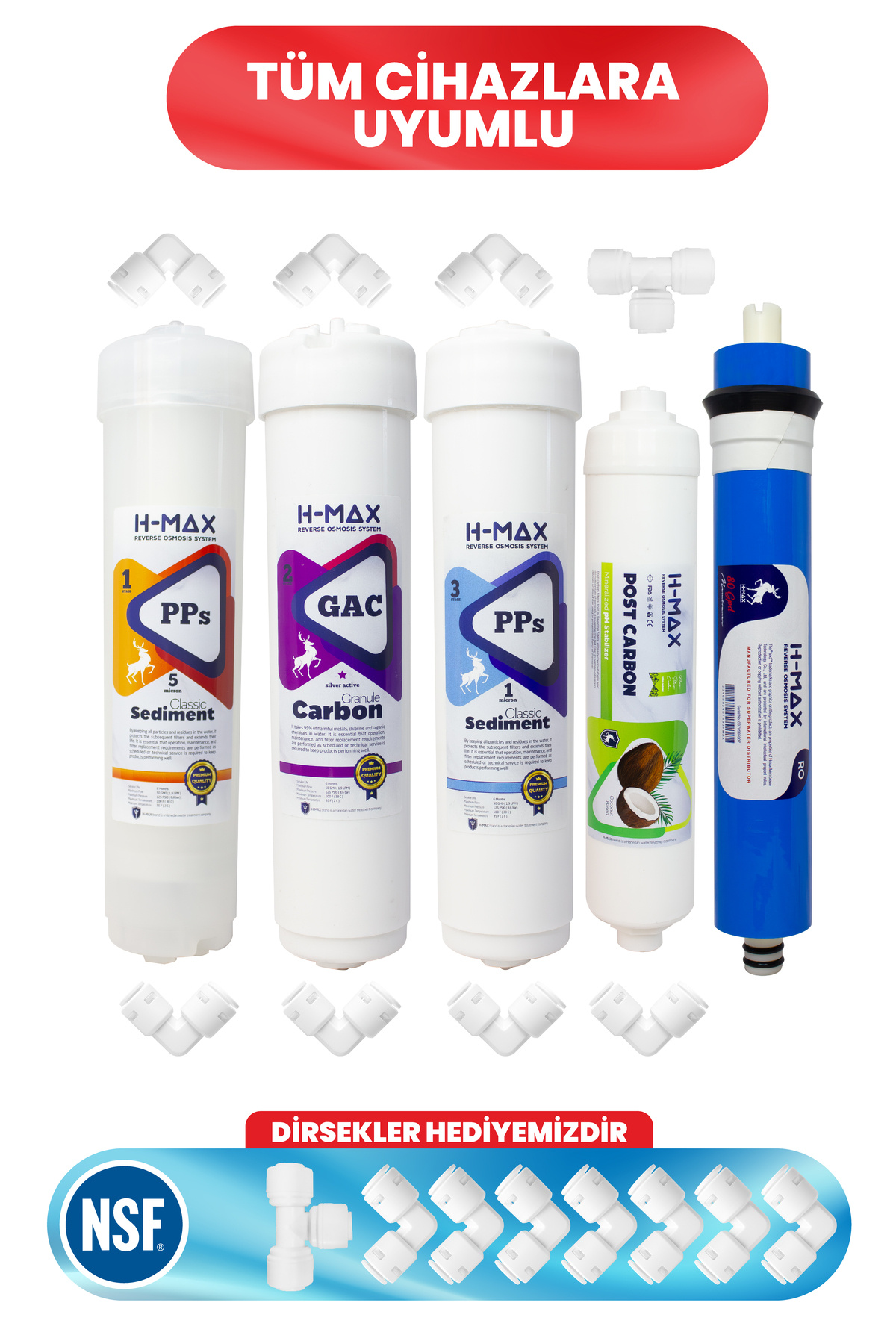 H-MAX Reverse Osmosis System H-max 80 Gpd Membranlı Kapalı Kasa Su Arıtma Cihazı 5 Li Filtre Seti – 022