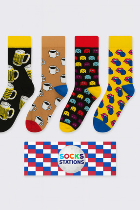 Socks Stations Kahve- Bira Desenli Renkli Çorap Kutusu
