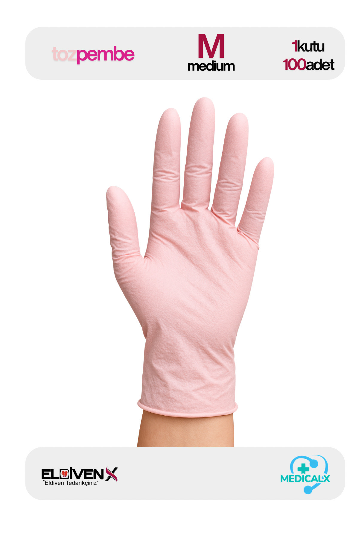 Medicalx Toz Pembe Nitril Muayene Eldiveni Pudrasız 100’lü Paket - Medium