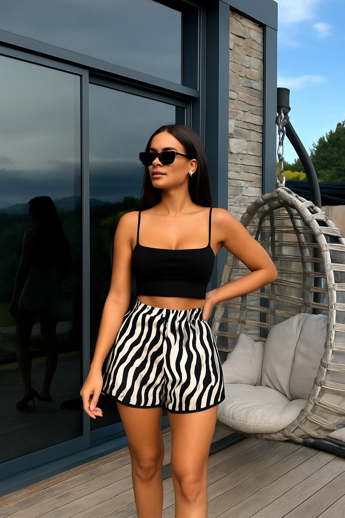 Women's High Waist Elastic Patterned Skirt Look Sports Stylish Shorts