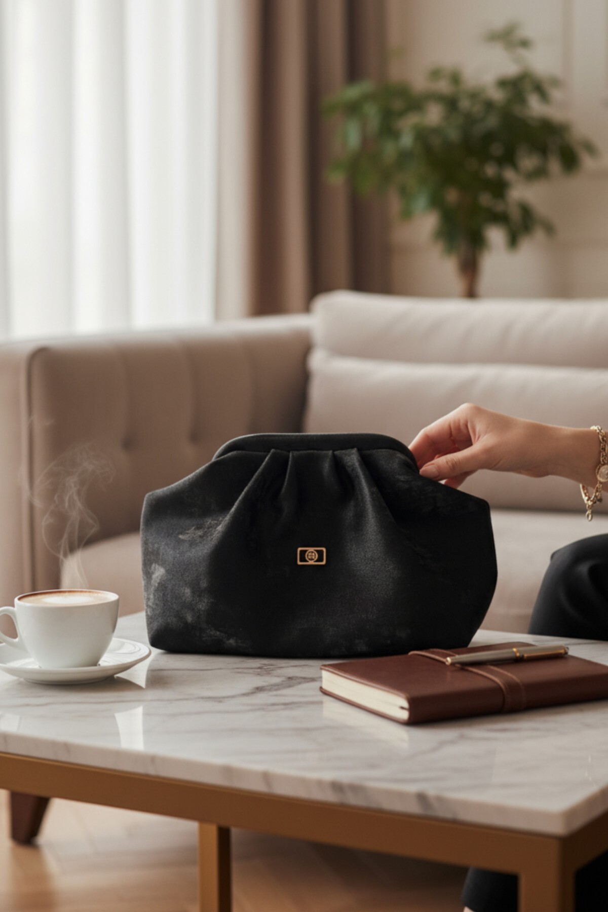 Classbag Yansımalı Saten Süet Siyah Yumuşak Suni Deri Çapraz Askılı Kadın Clutch ve Abiye Çanta görsel 6