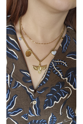 glowmark jewelry Kolye Çelik Gold Charm Detaylı