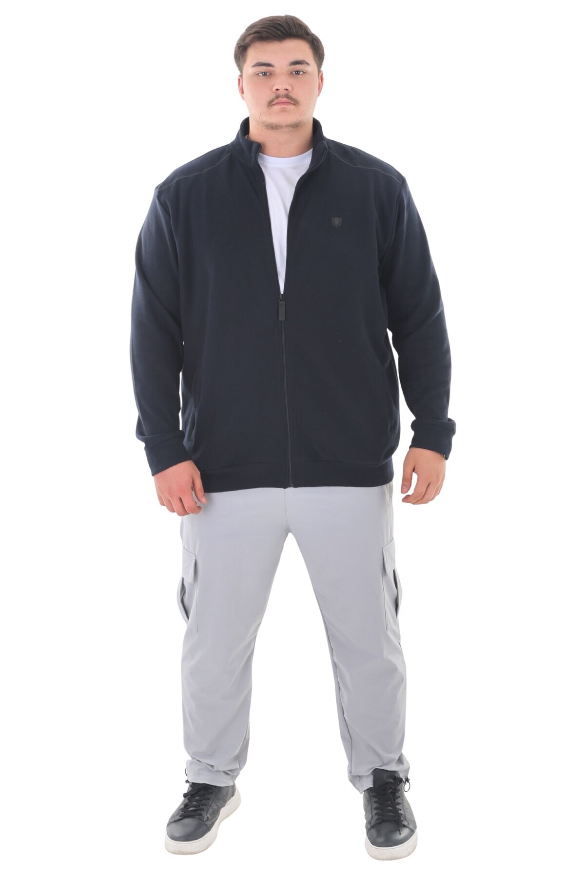 marufshop Erkek Büyük Beden 122-158 Kilo Arası İçin Uygun Pamuklu Geniş Kalıp Dik Yaka Fermuarlı Sweat Mont görsel 3