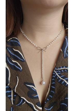 glowmark jewelry Kolye Çelik Gümüş Kurdele Detay