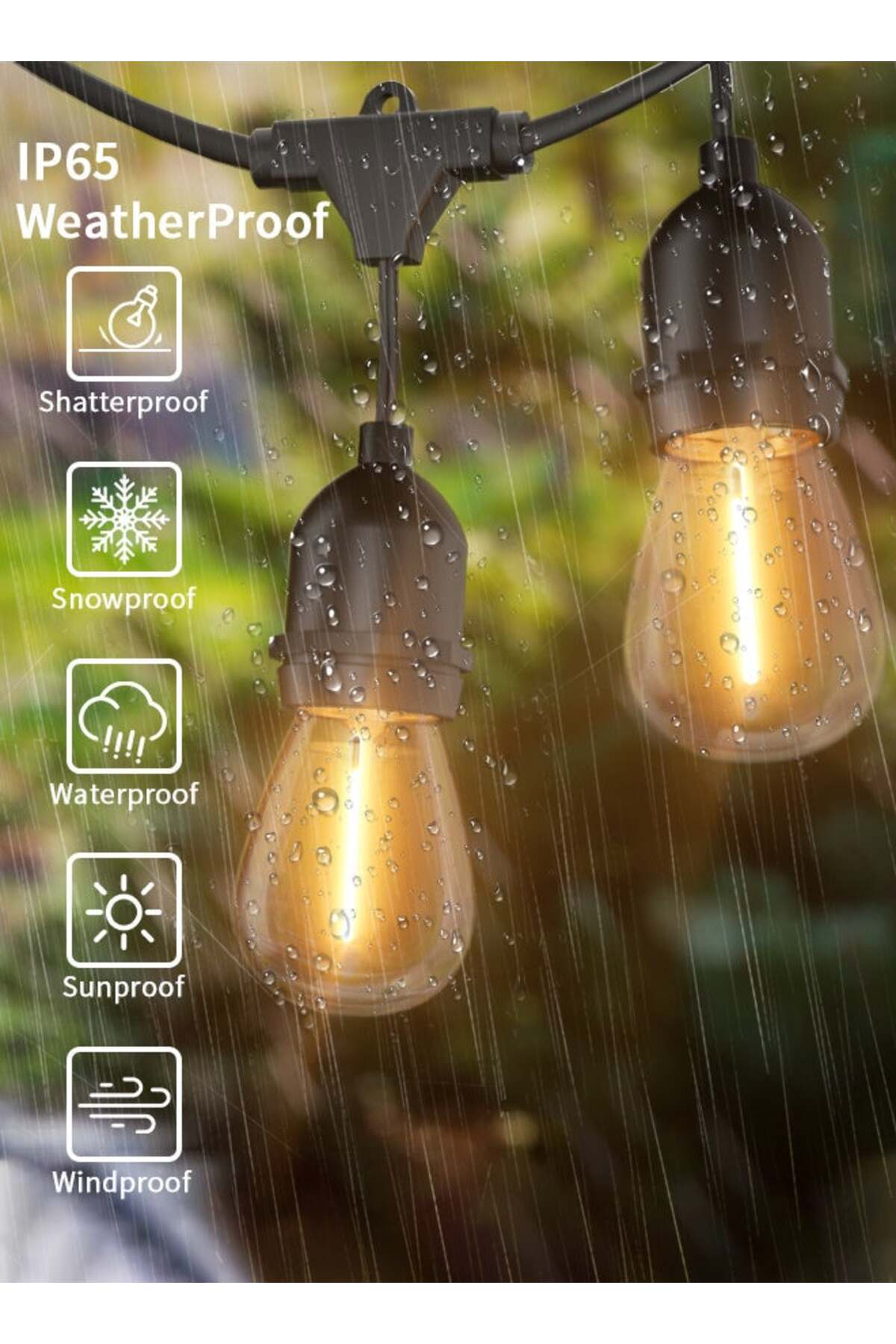 25-meter lamp cords with 25 lamp bases, weather-resistant, possibility to connect the cords together - does not include lighting