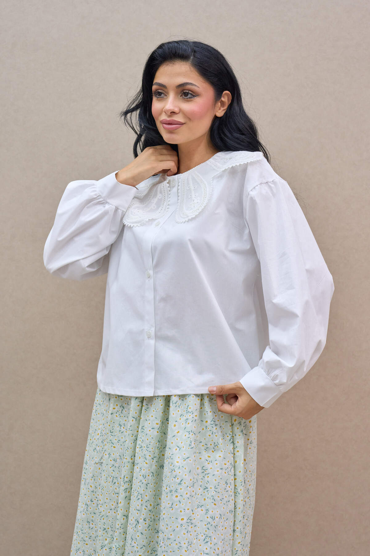 KÜÇÜĞÜM BUTİK  Fisto Yakalı Beyaz Poplin Gömlek - Görsel 6