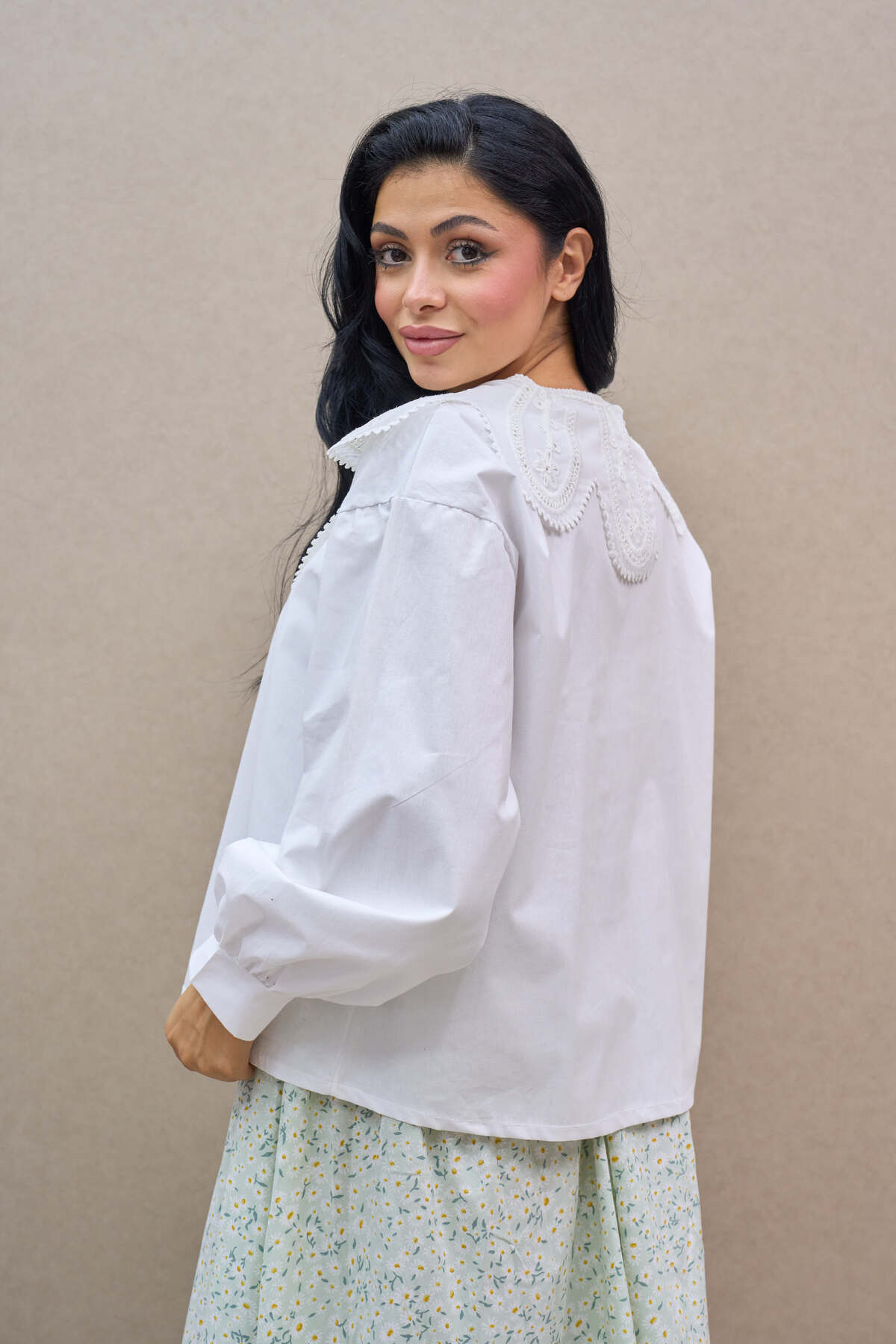 KÜÇÜĞÜM BUTİK  Fisto Yakalı Beyaz Poplin Gömlek - Görsel 4