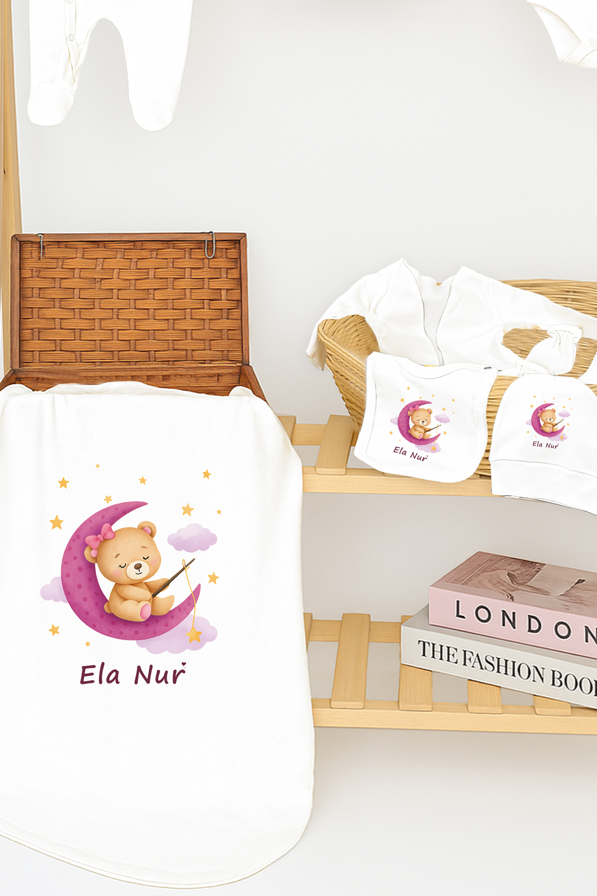 Sitilin Kız Bebek %100 Pamuk Organik Baskılı İsimli Hastane Çıkışı Yenidoğan İsme Özel Fırça Hediyelik Seti fotoğrafı 7 (önizleme)