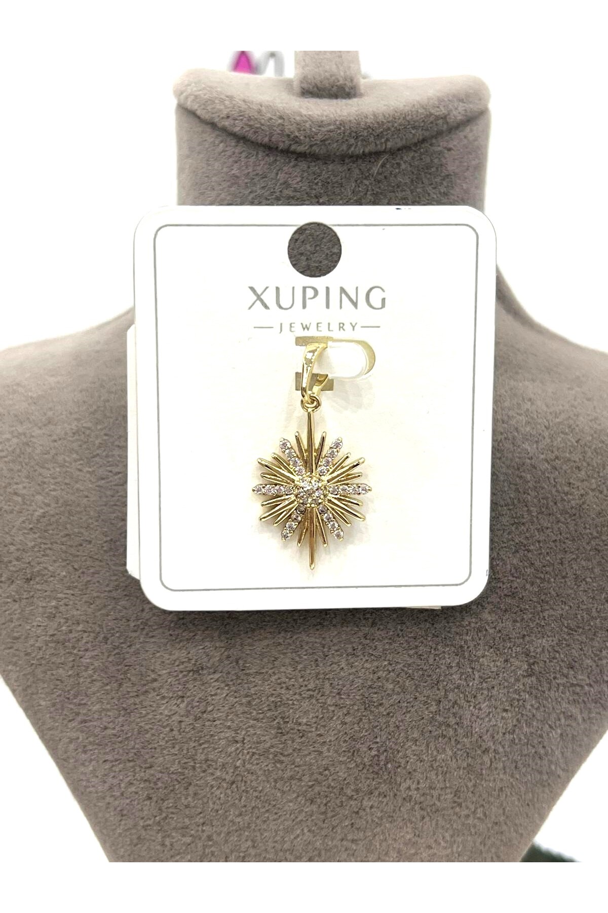 XUPING JEWELRY Gold Renk Zirkon Taşlı Kutup Yıldızı Kolye Ucu (14k Gold 2x1,5cm)