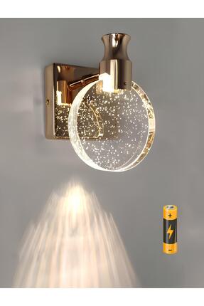 burenze Modern Luxury Kristal Taşlı Pilli Aplik Aç Kapa Buton French Gold Sar...