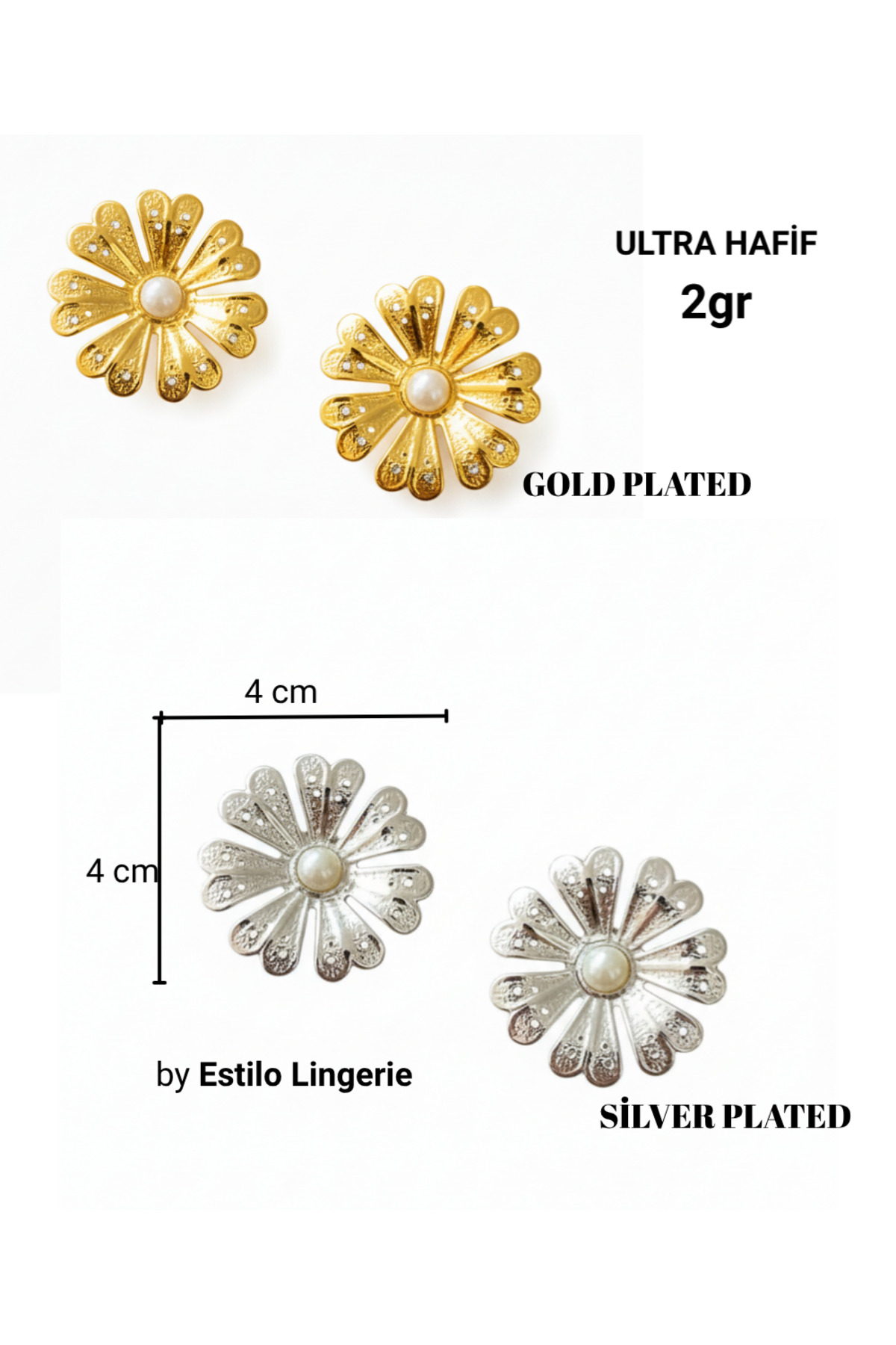 İncili Papatya Figürlü Çiçek Model Küpe Günlük Küpe Hediye Küpe (1 ÇİFT)