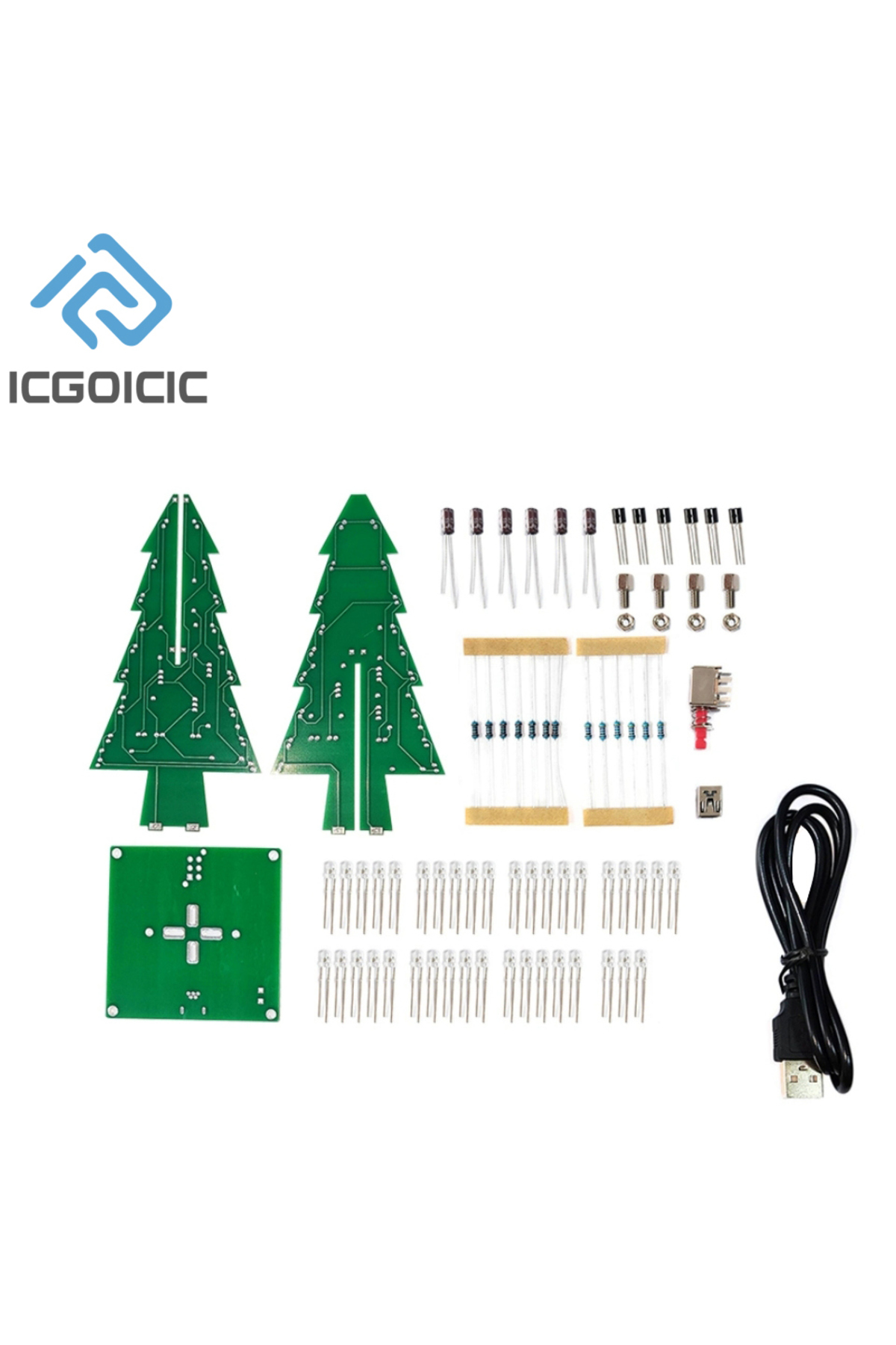 Choice 7-Color 3D Christmas Tree LED DIY Kit Red/Green/Yellow LED Flash ...