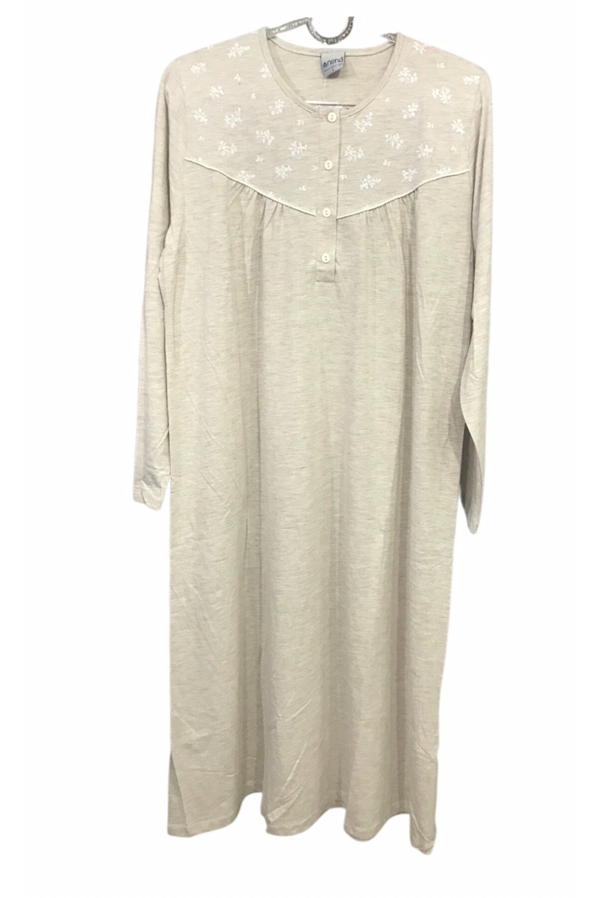 Nena Uzun Kollu Robalı Patlı % 100 Pamuk Gecelik-12774