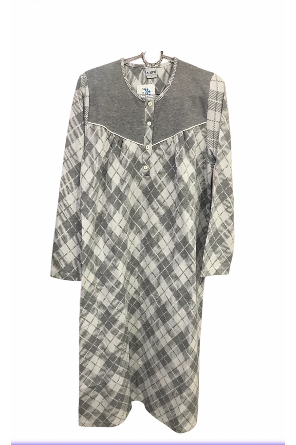 Nena Uzun Kollu Patlı Robalı Kalın Kışlık % 100 Pamuk Gecelik-12905