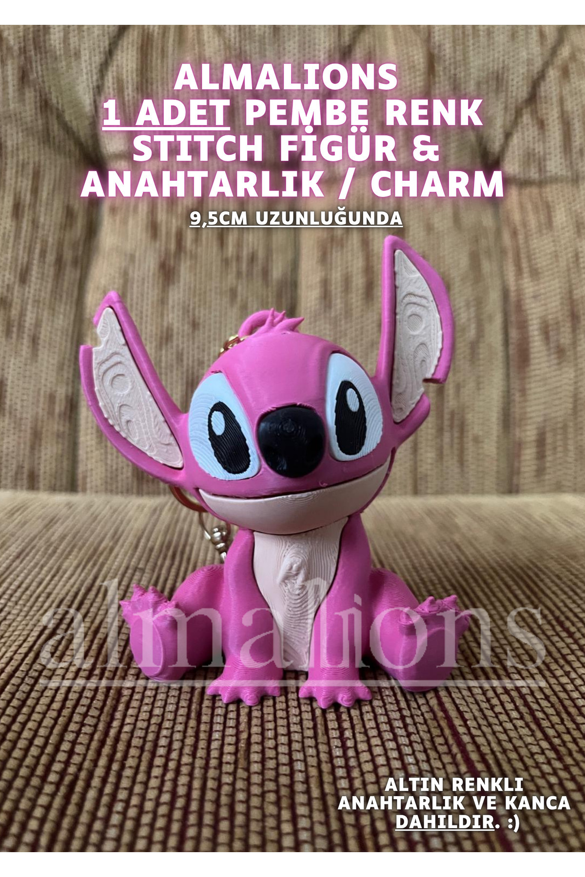 Stitch 9.5cm Figure Toy Keychain Charm Bag Ornament Pink