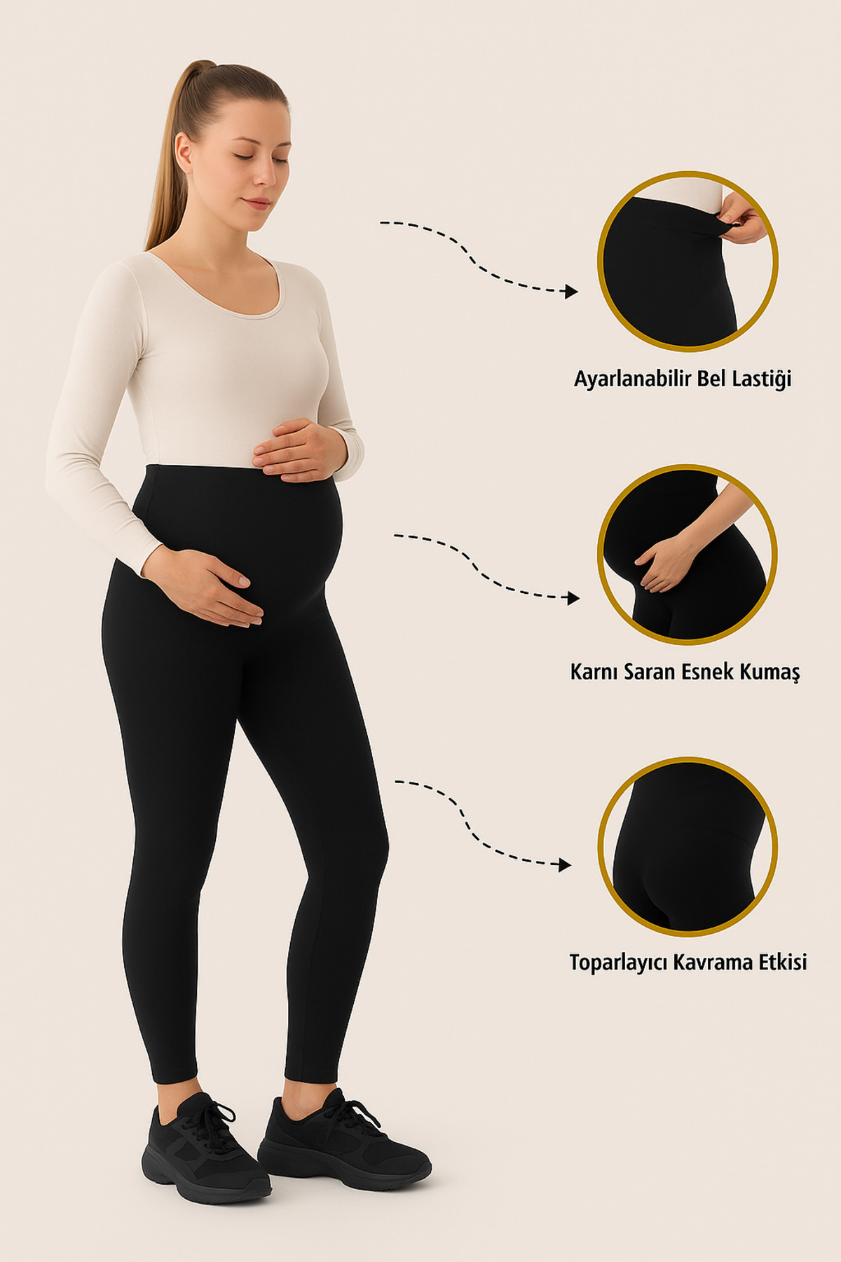 Dorya Belly Moon Beli Ayarlanabilir Esnek Yüksek Bel Siyah Hamile Tayt