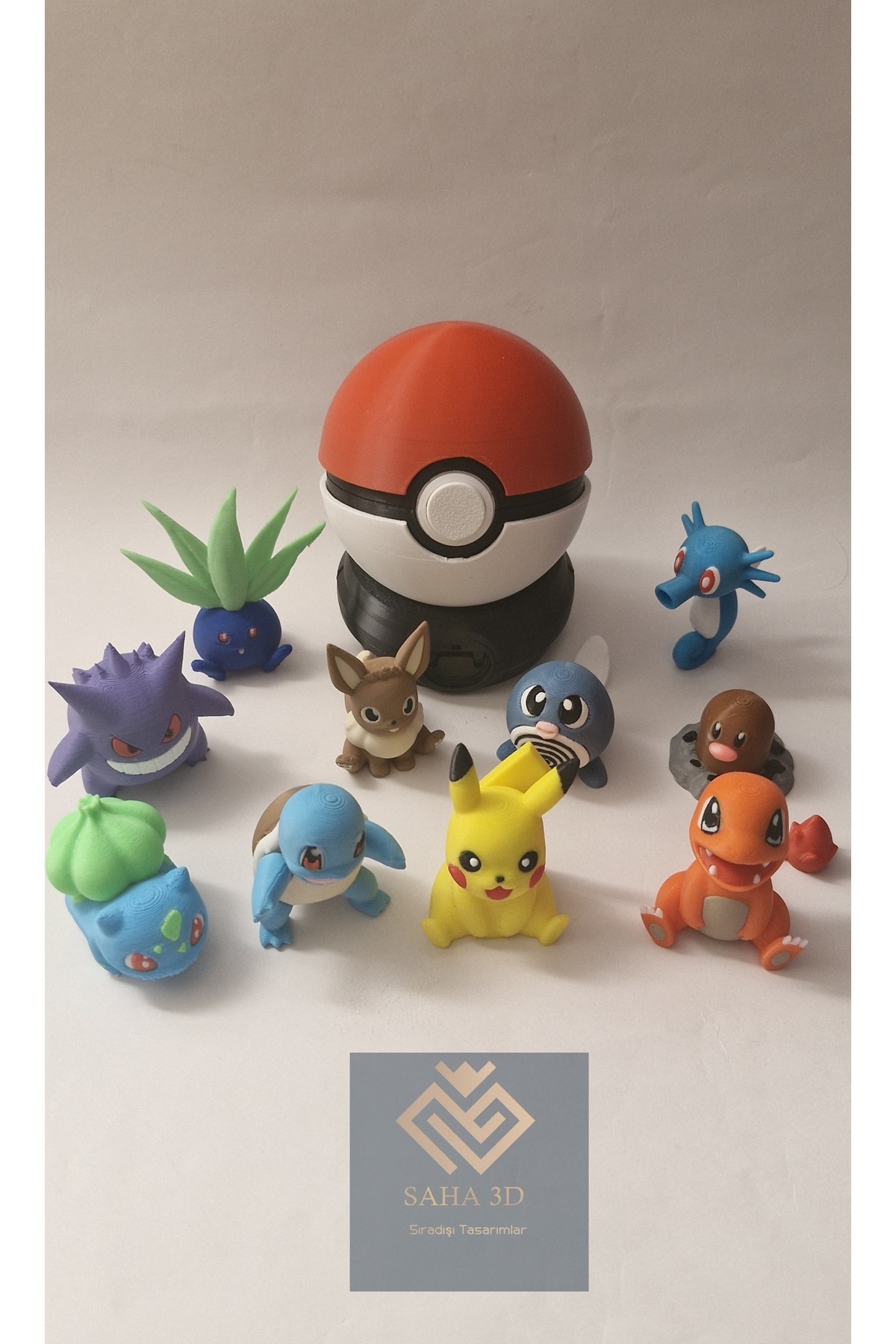 saha3d sıradışı tasarımlar 10'lu Pokemon seti ve 1 adet Poke Topu