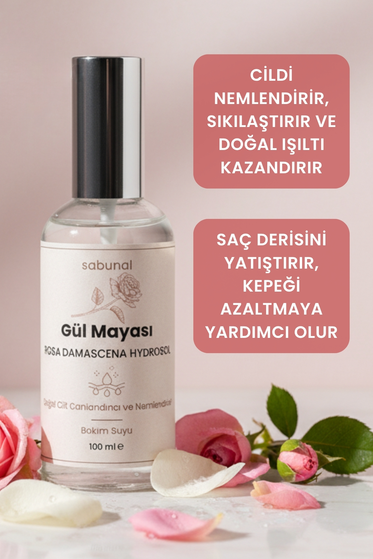 Gül Mayası 100 ml – Aydınlatıcı ve Sıkılaştırıcı Cilt & Saç Toniği Hidrosol — S25GMH100