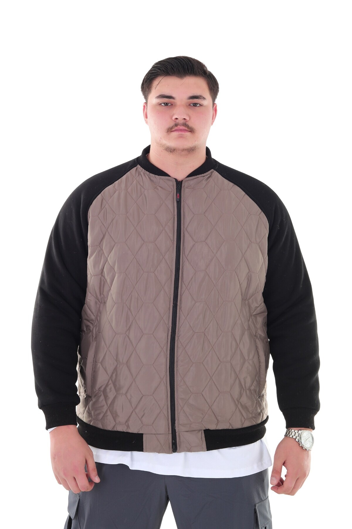 marufshop Erkek Büyük Beden 120 Kilo-158 Kilo Arası İçin Uygun Dik Yaka Parçalı Mevsimlik Hafif Mont