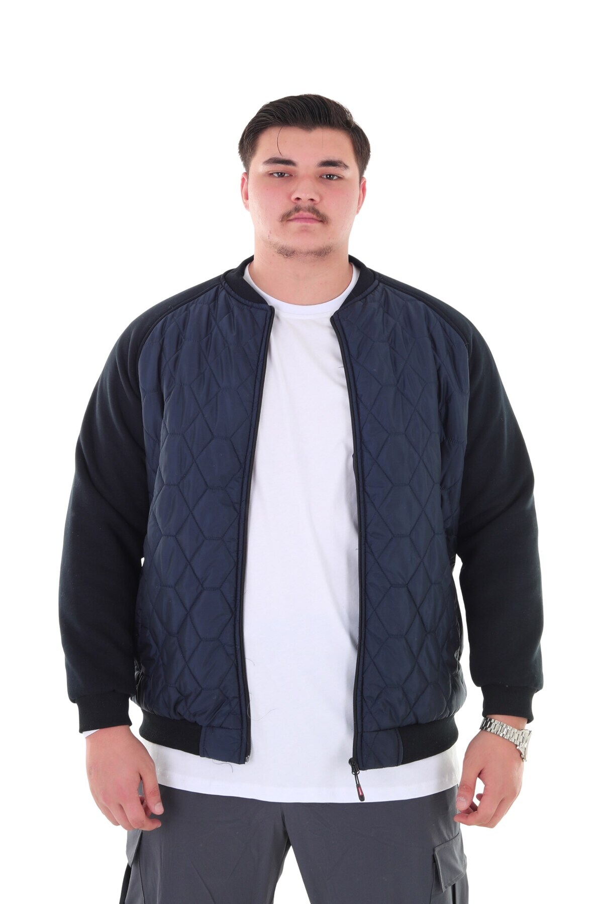 marufshop Erkek Büyük Beden 120 Kilo-158 Kilo Arası İçin Uygun Dik Yaka Parçalı Mevsimlik Hafif Mont görsel 6