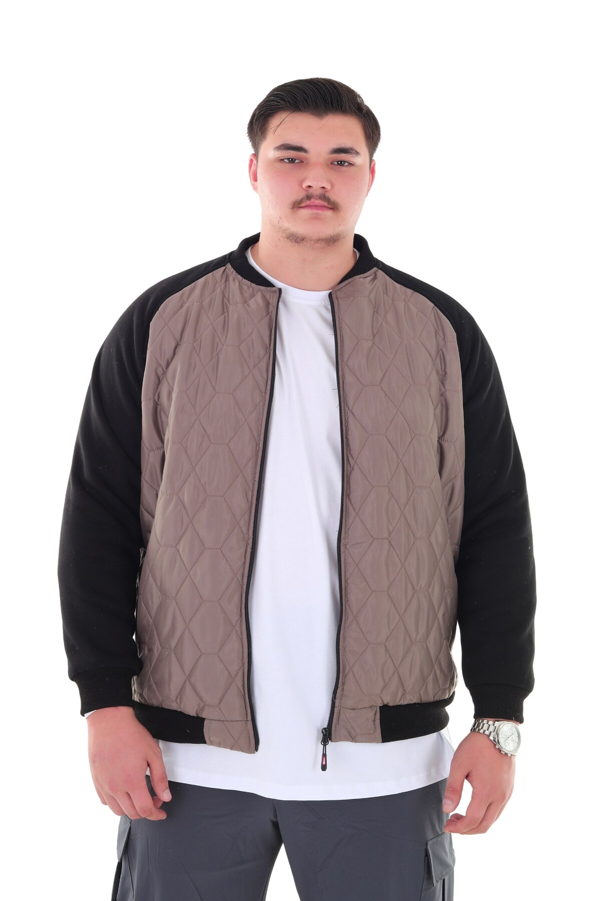 marufshop Erkek Büyük Beden 120 Kilo-158 Kilo Arası İçin Uygun Dik Yaka Parçalı Mevsimlik Hafif Mont görsel 7
