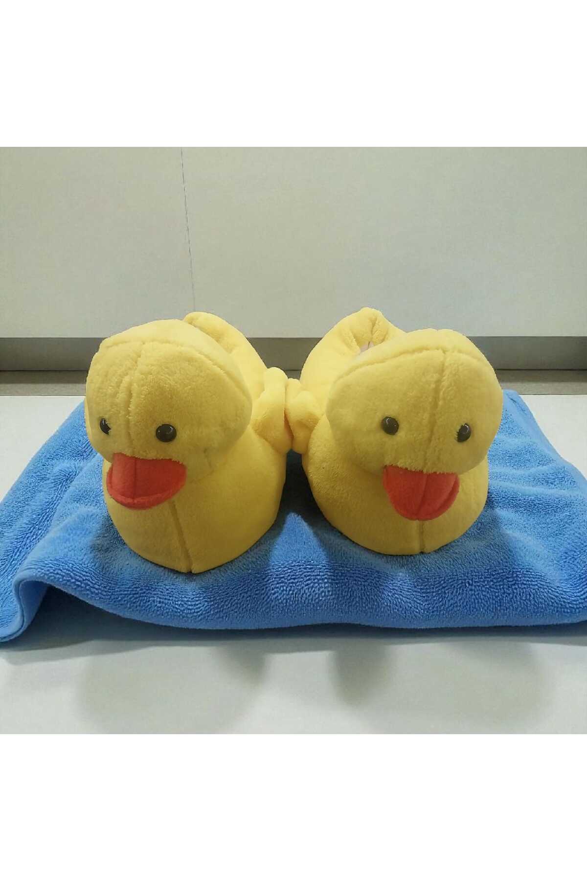 Migenty sarı ördek figürlü kadın panduf süper yumuşak peluş kumaş ev pandufu kaymaz tabanlı yeni sezon görsel 7