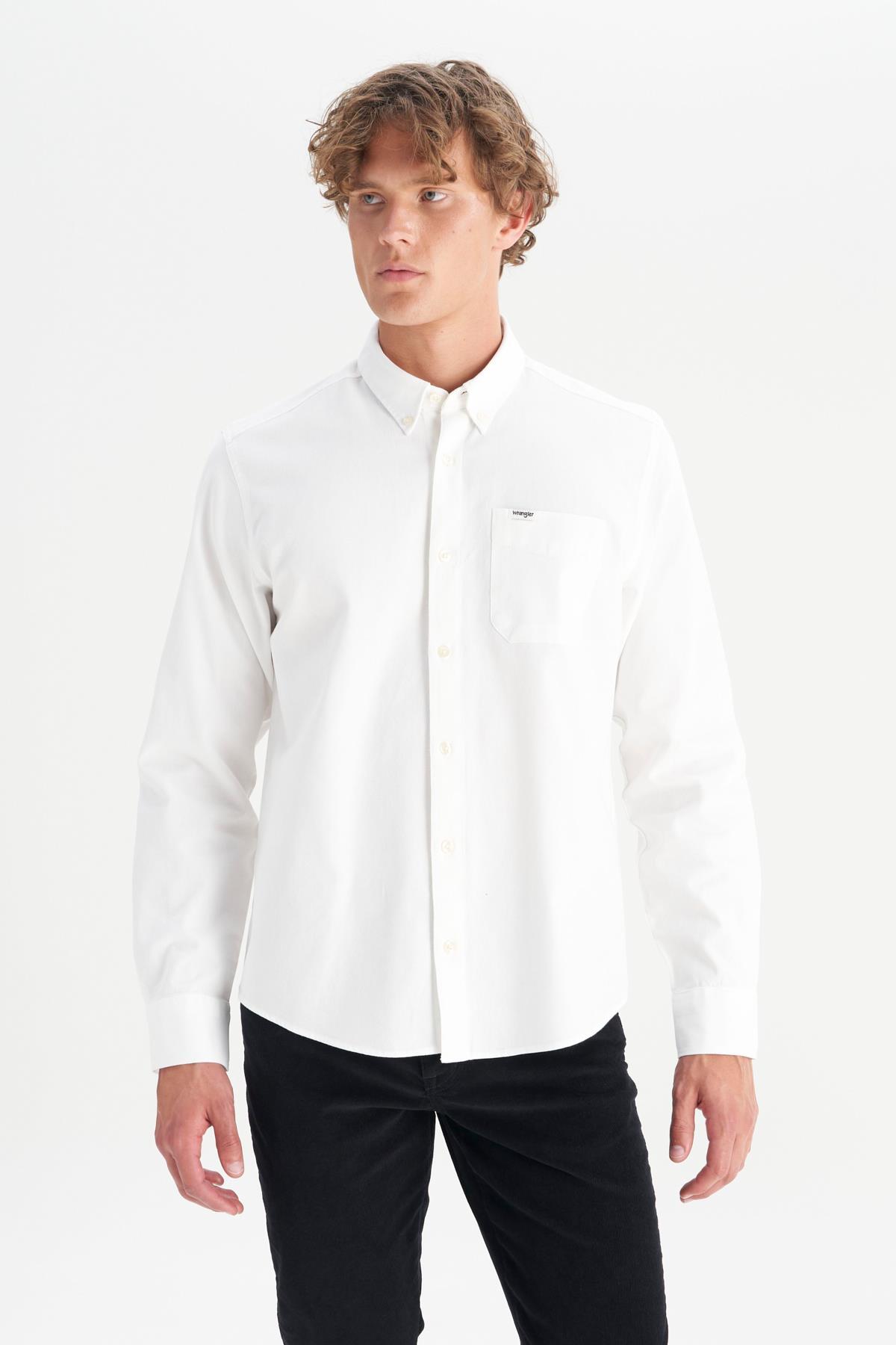 Wrangler  %100 Pamuk Regular Fit Normal Kesim Cep Detaylı Beyaz Gömlek - Görsel 4