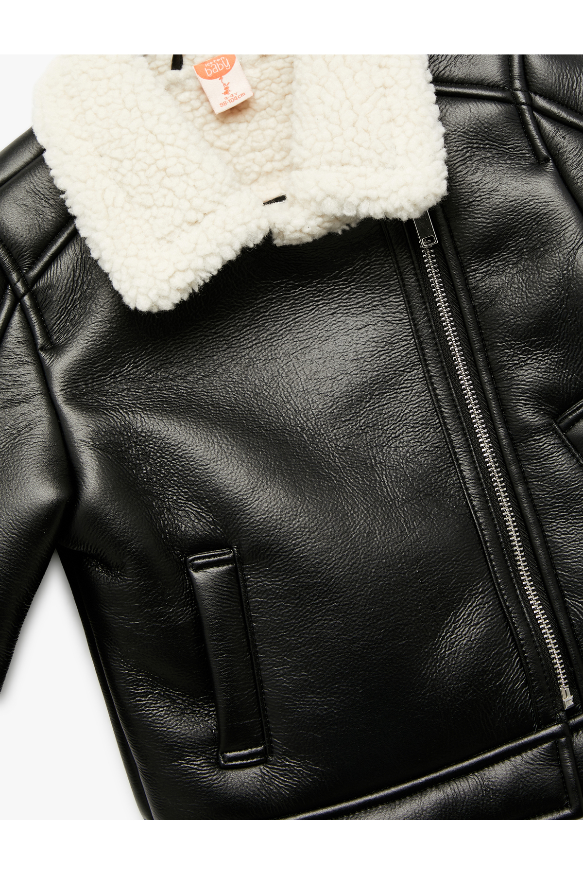 Koton Uzun Kollu Kruvaze Yaka Suni Deri Biker Ceket fotoğrafı 3 (önizleme)