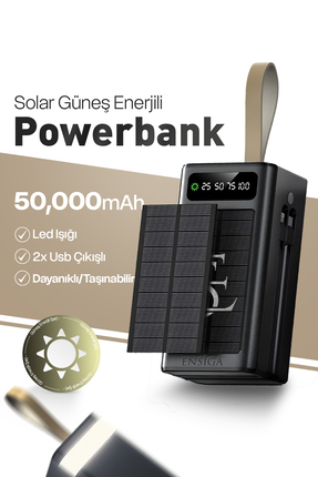 EN SİGA Ape Solar 50.000 Mah Güneş Enerjili Led Işıklı Powerbank Şarj Aleti 2...