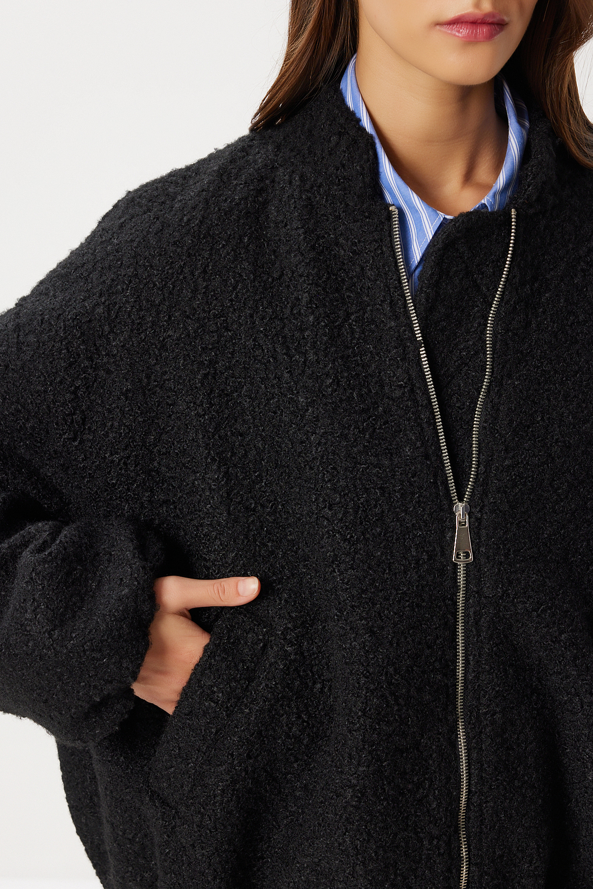 Lovelyİstanbul  Buklet Oversize Bomber Ceket LFG0165 SİYAH - Görsel 6