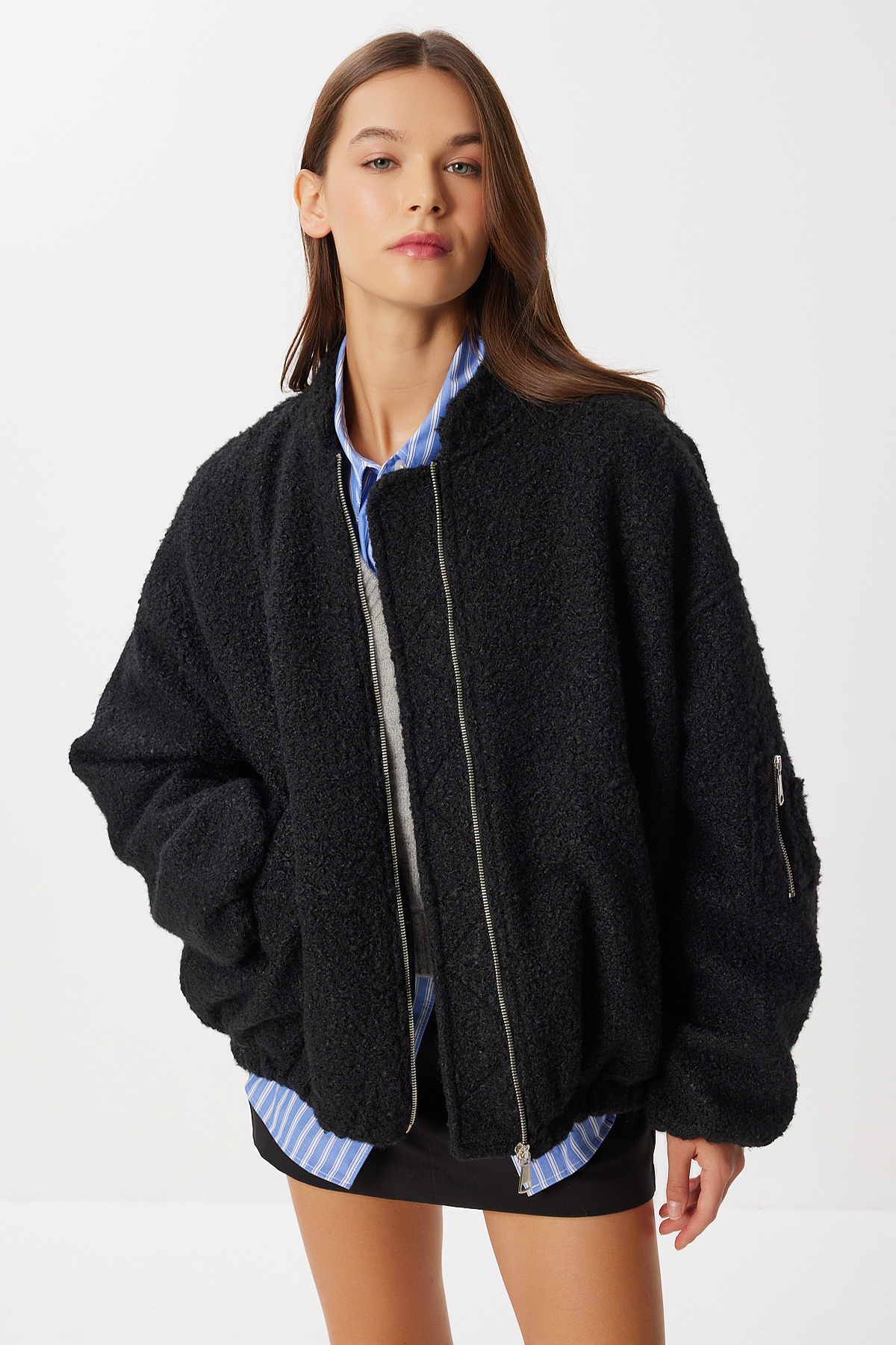 Lovelyİstanbul  Buklet Oversize Bomber Ceket LFG0165 SİYAH - Görsel 3