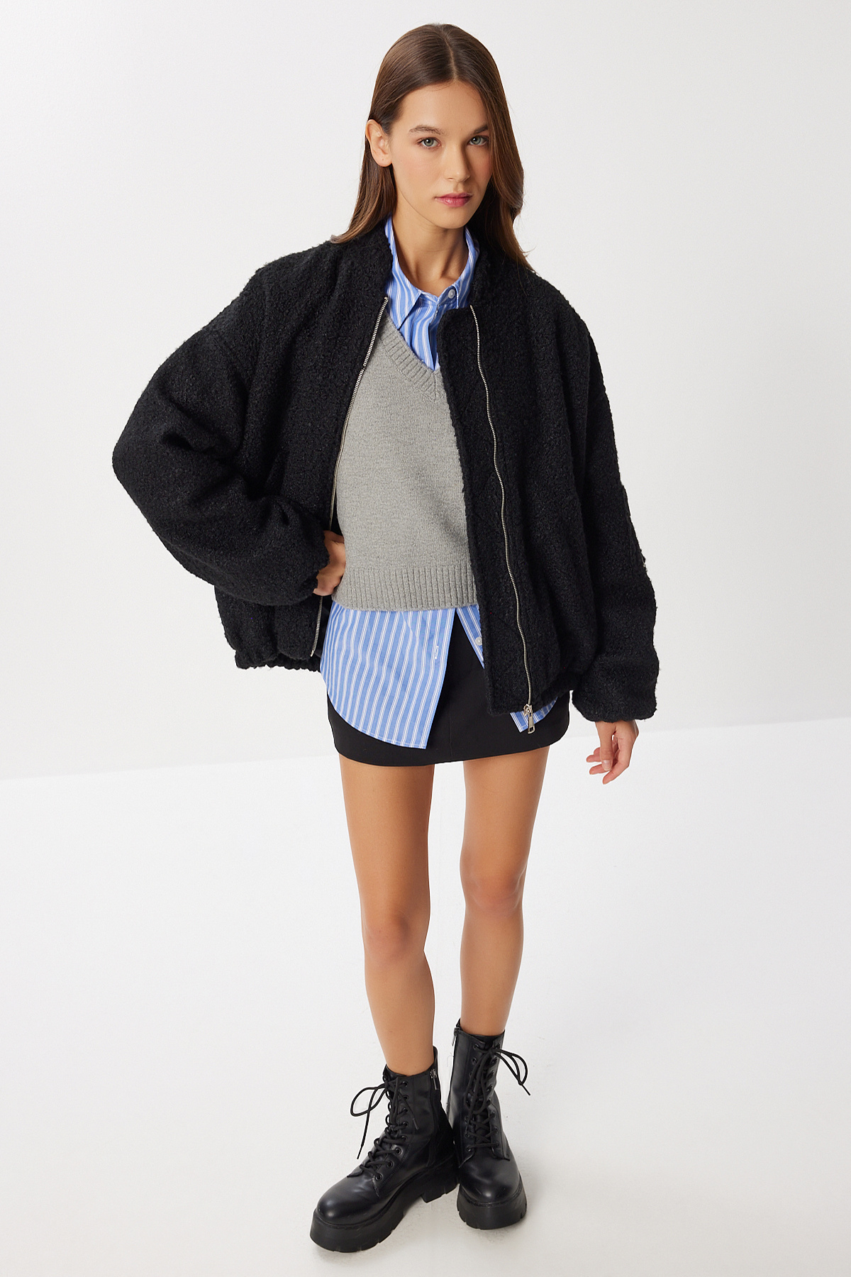 Lovelyİstanbul  Buklet Oversize Bomber Ceket LFG0165 SİYAH - Görsel 5