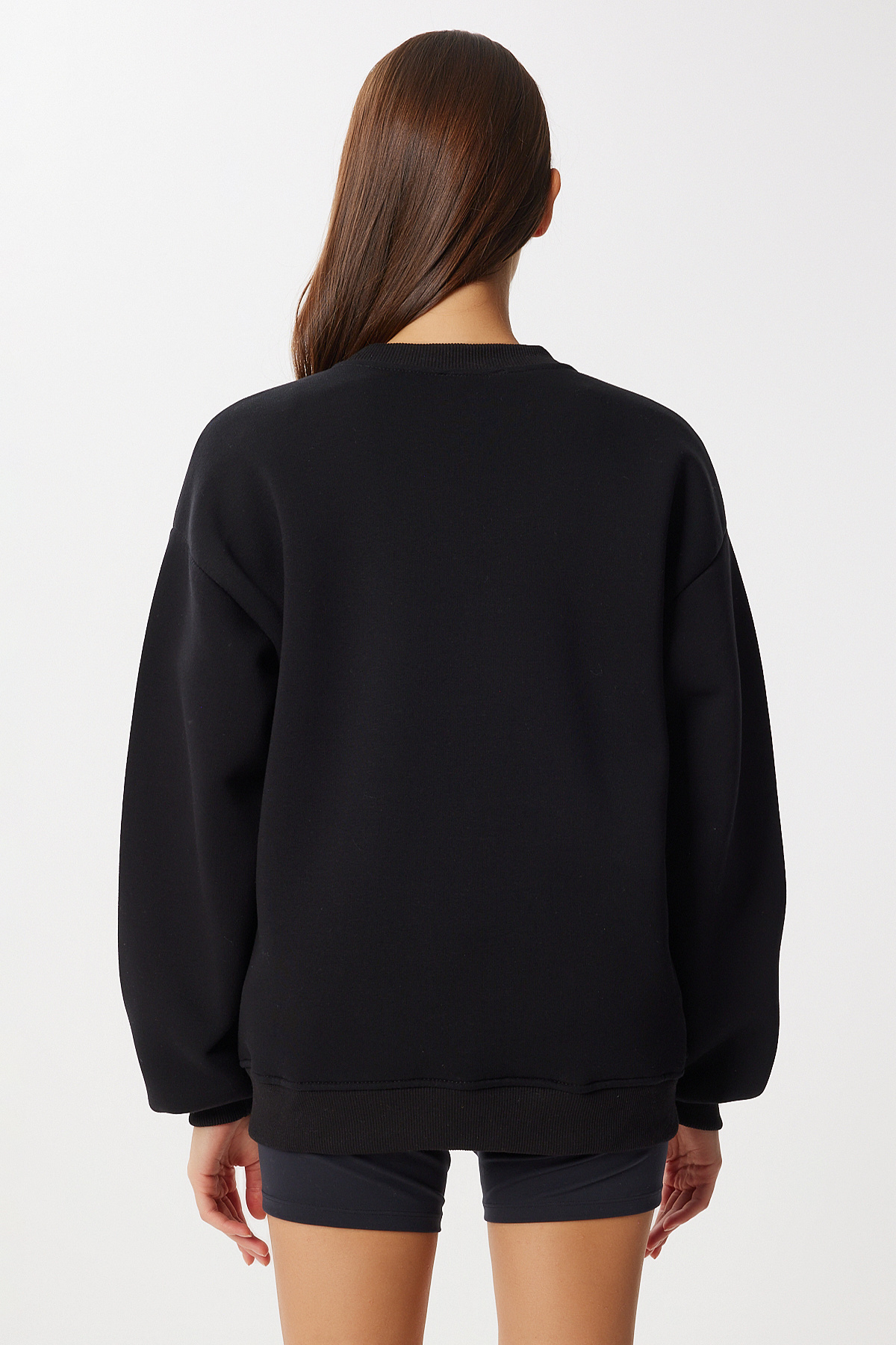 Lovelyİstanbul Nakış İşlemeli Oversize Şardonlu Örme Sweatshirt LZV0036 SİYAH görsel 5
