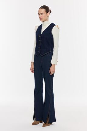 NAGRADA Modern Dikişli Denim Yelek