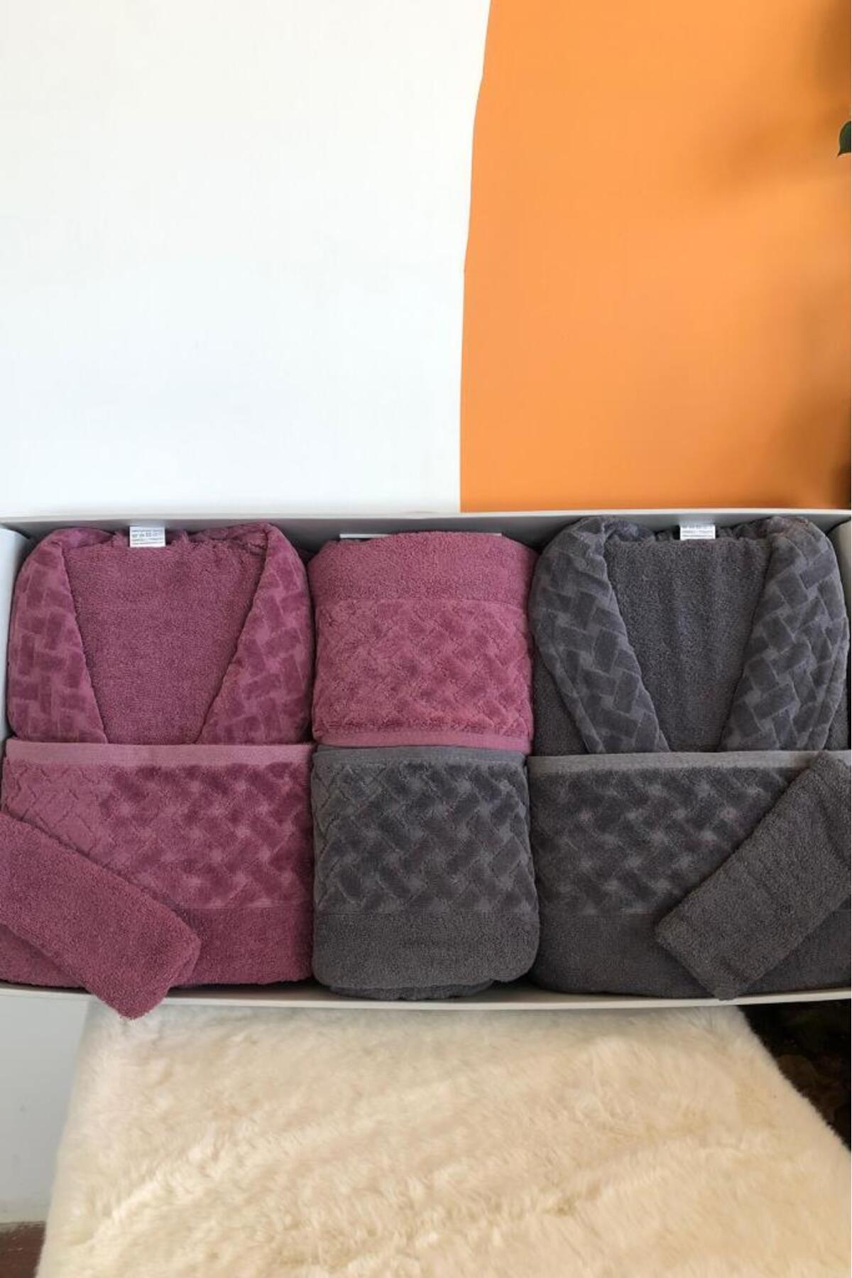Şazeli 8-Piece Family Bathrobe Set Damson Anthracite