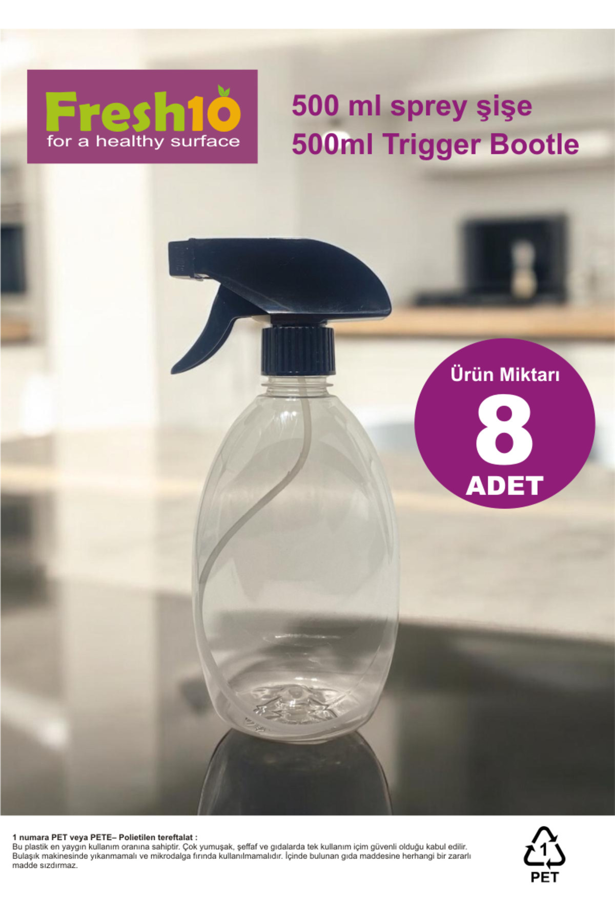 FRESH10 Boş Fısfıs Sprey Şişe 500ml 8'li paket