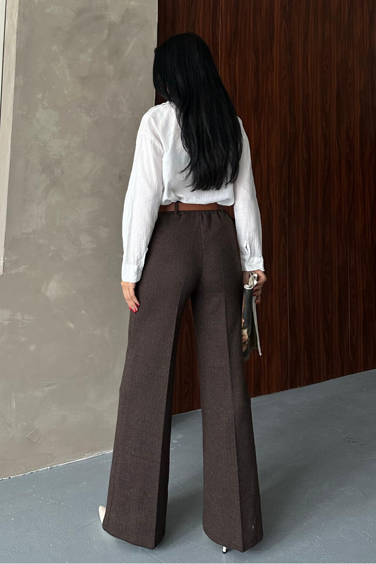 macharel jeans  Kadın Desenli Bol Paça Cepli Kemerli Palazzo Pantolon - Görsel 9