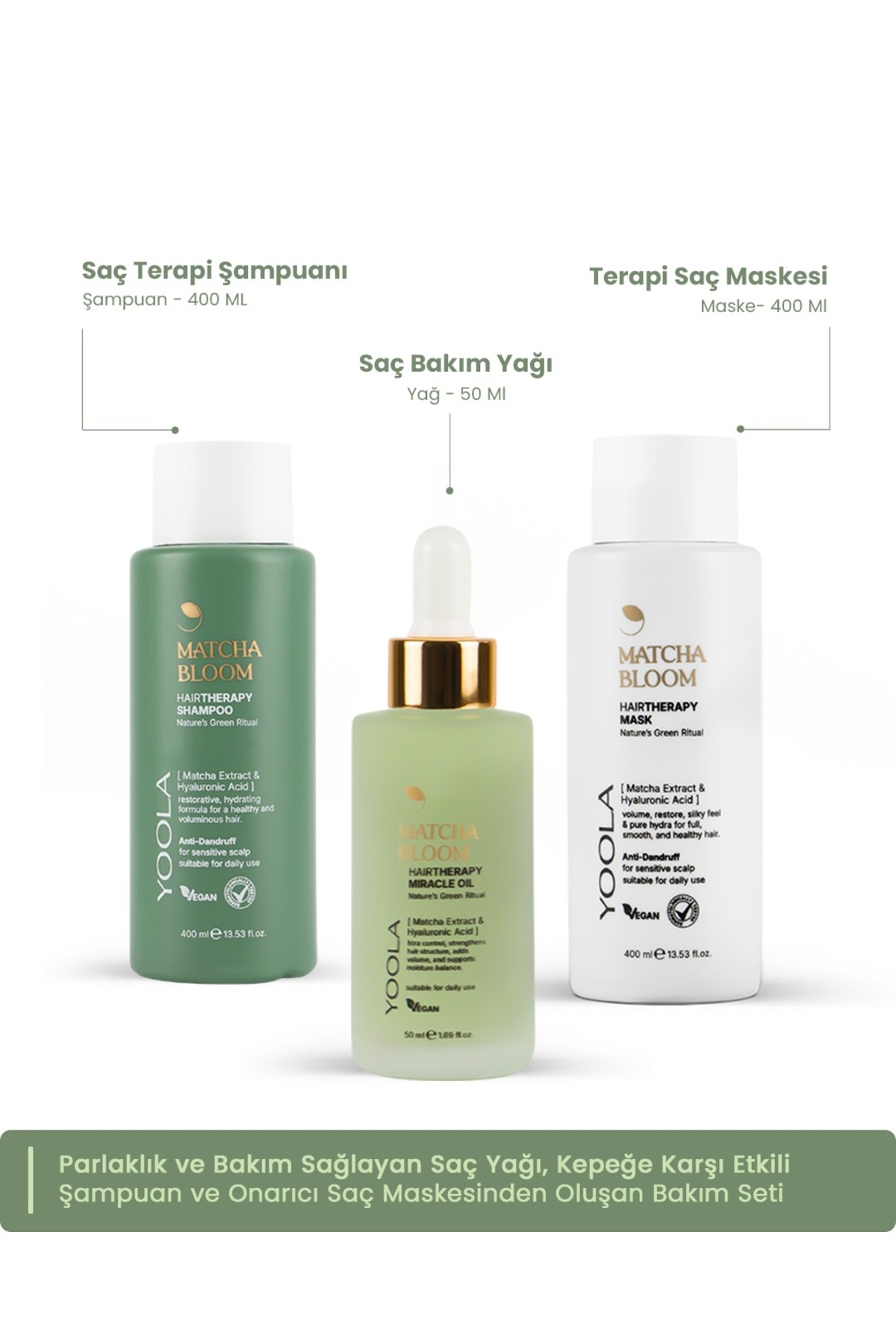 Yoola Matcha Terapisi: Nemlendirici Onarıcı Şampuan, Maske ve Yağ Seti — YOOLASET5