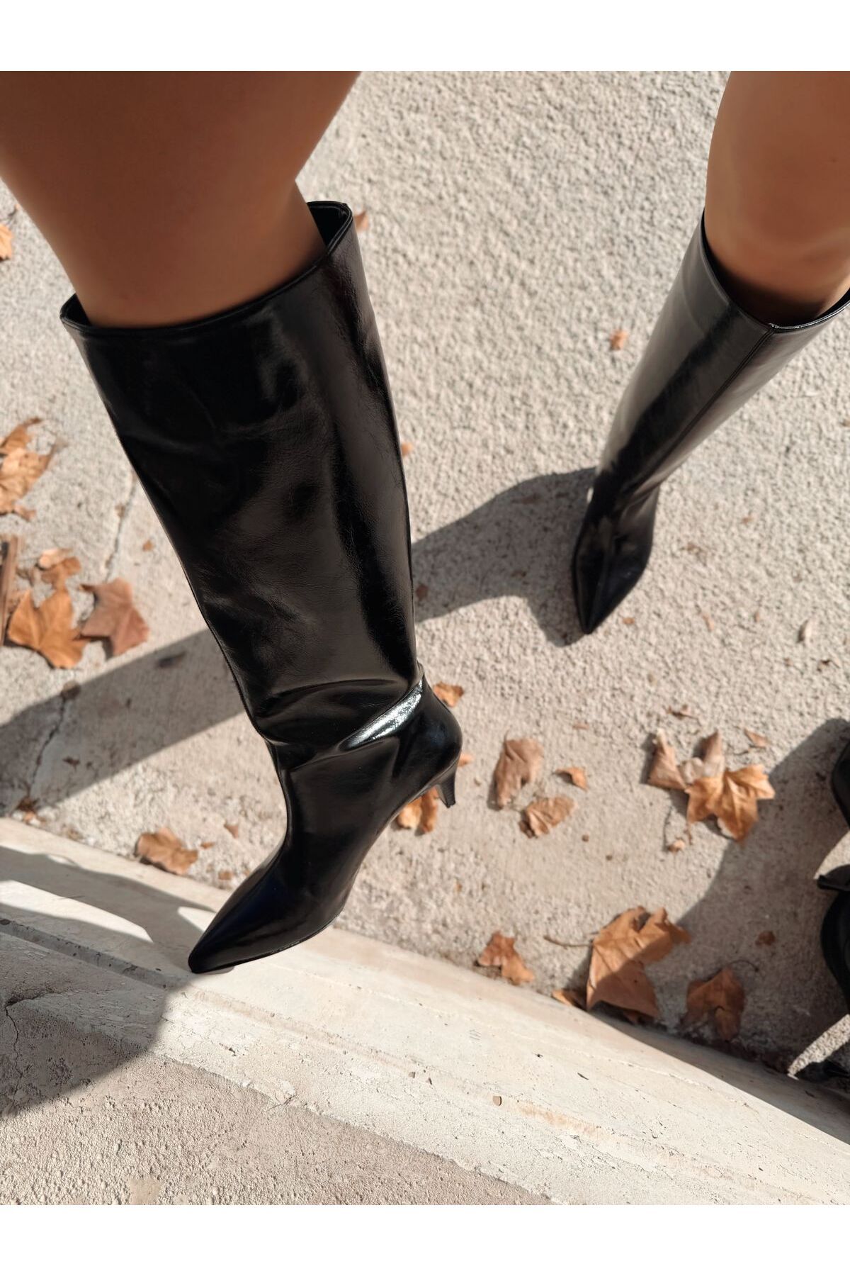 I Love Shoes  Remni Kadın Topuklu Çizme Siyah Kırışık Rugan - Görsel 6