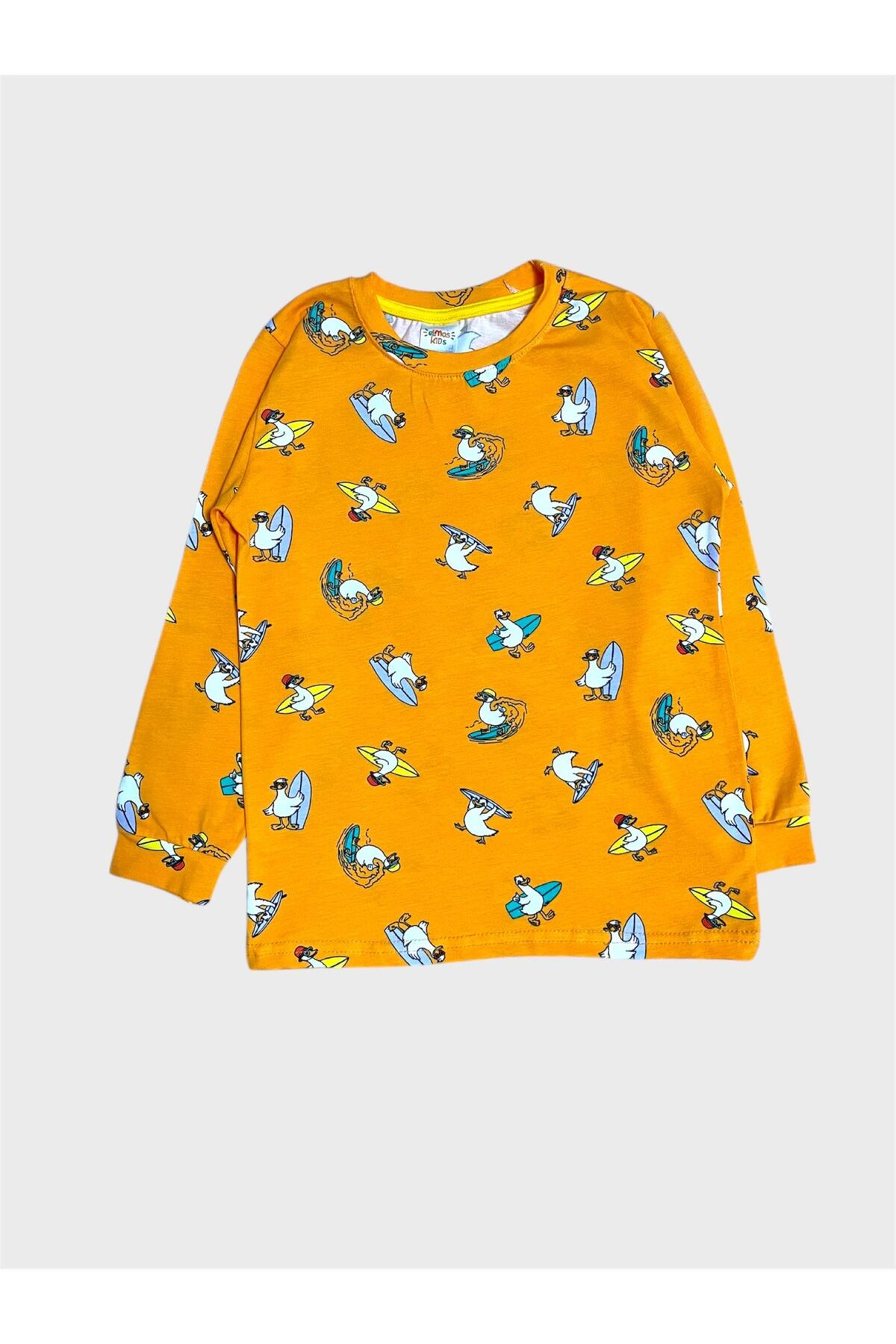 elmas kids Erkek Çocuk Pamuklu Turuncu Ördek Kaykay Desenli Mevsimlik Uzun Kollu Pijama Takımı fotoğrafı 4 (önizleme)