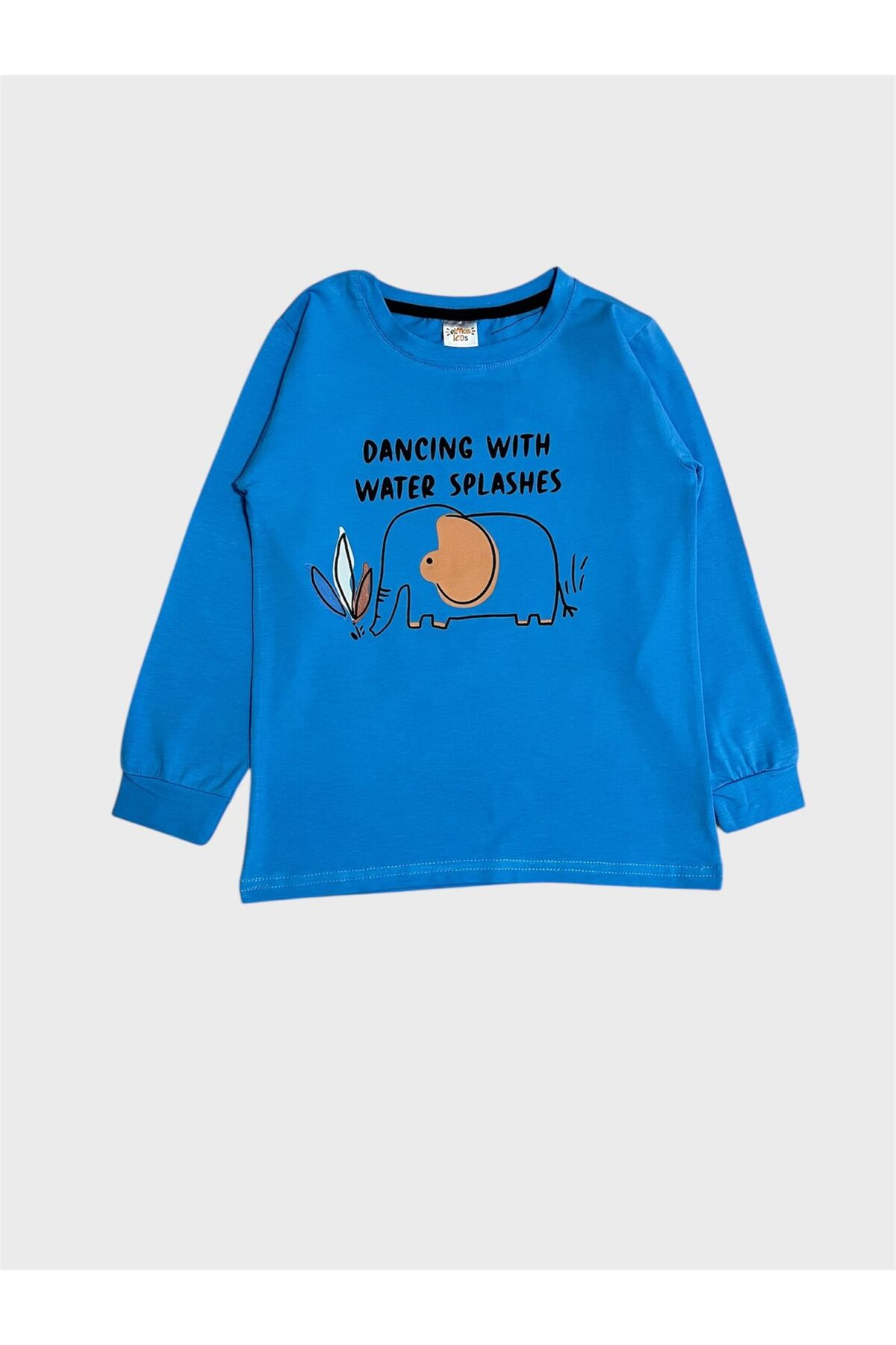 elmas kids Erkek Çocuk Pamuklu Mavi Renk Fil Desenli Mevsimlik Uzun Kollu Pijama Takımı fotoğrafı 5 (önizleme)