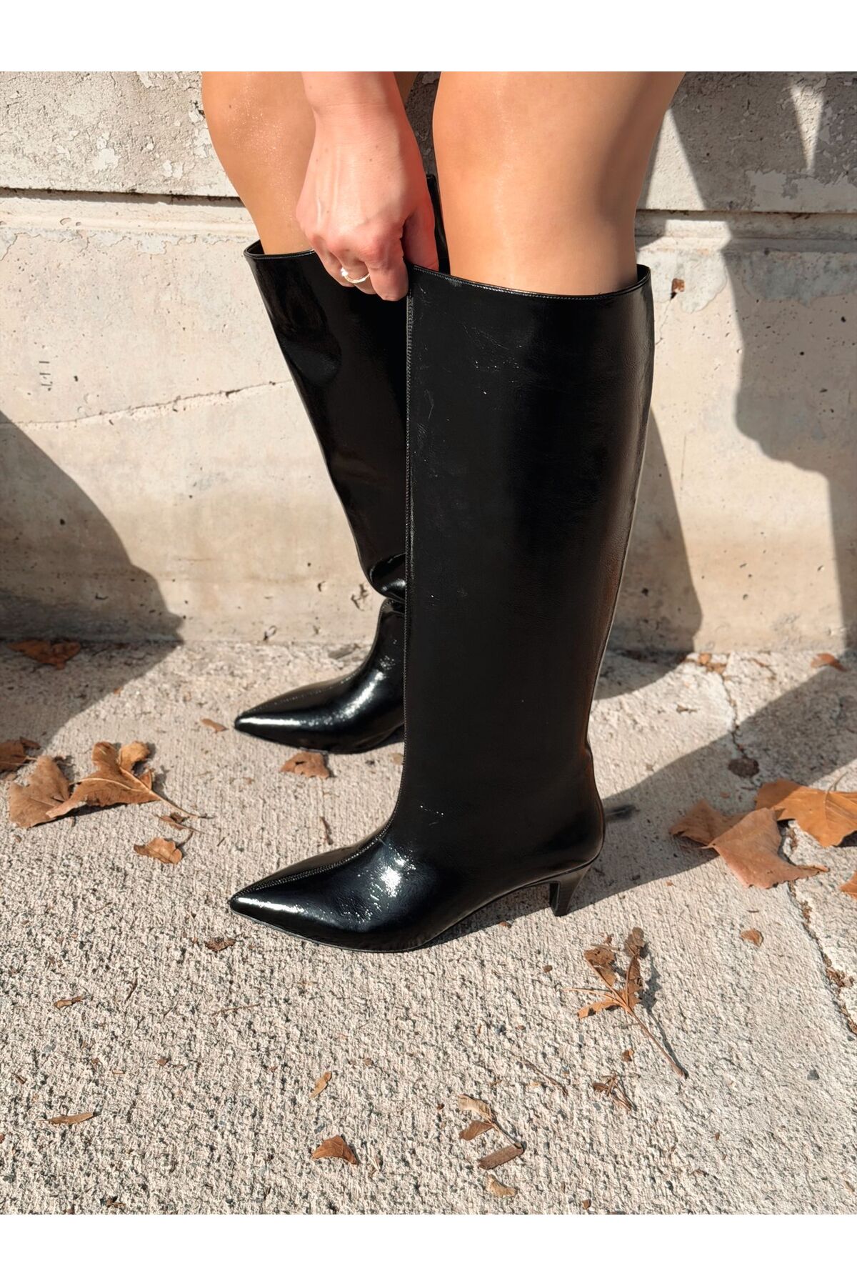 I Love Shoes  Remni Kadın Topuklu Çizme Siyah Kırışık Rugan - Görsel 5