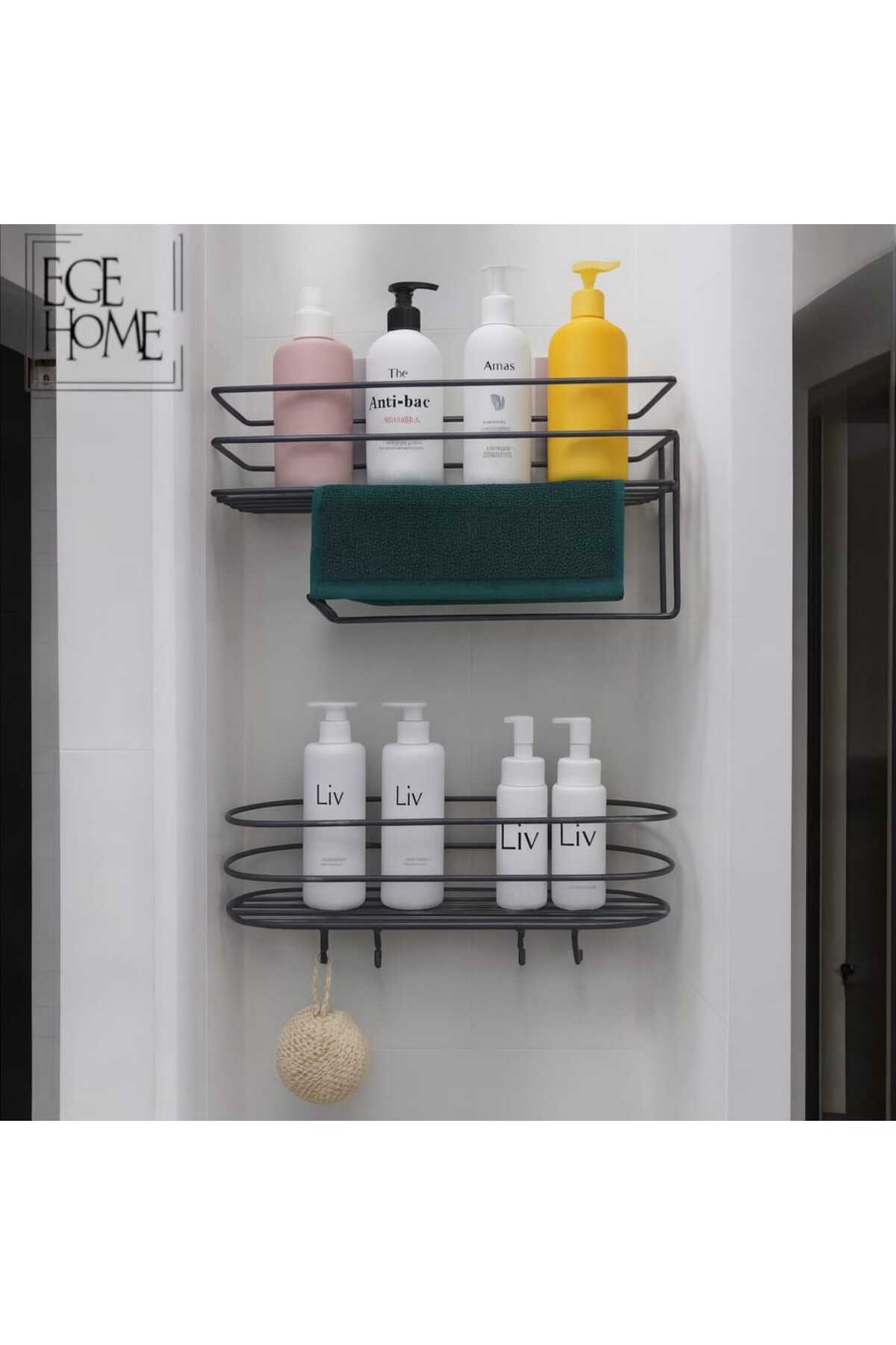 EGE HOME STORE Ömür boyu paslanmaz 2 adet mutfak ve banyo düzenleyici siyah mat raf