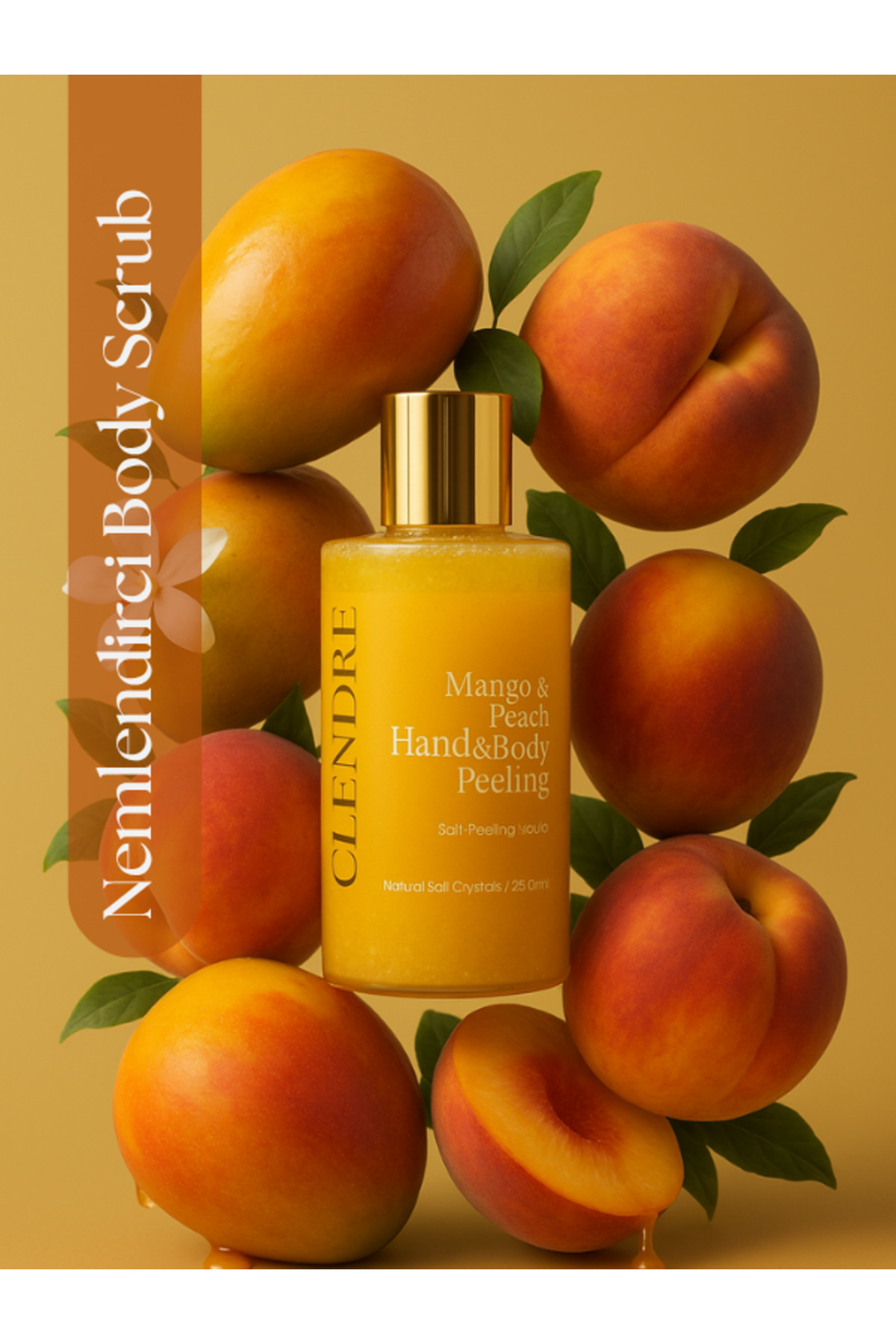 CLENDRE Body Scrub Mango Şeftali Çay Vücut Peelingi Hindistan Cevizi Yağı Yoğun Nemlendirici Batık Karşıtı