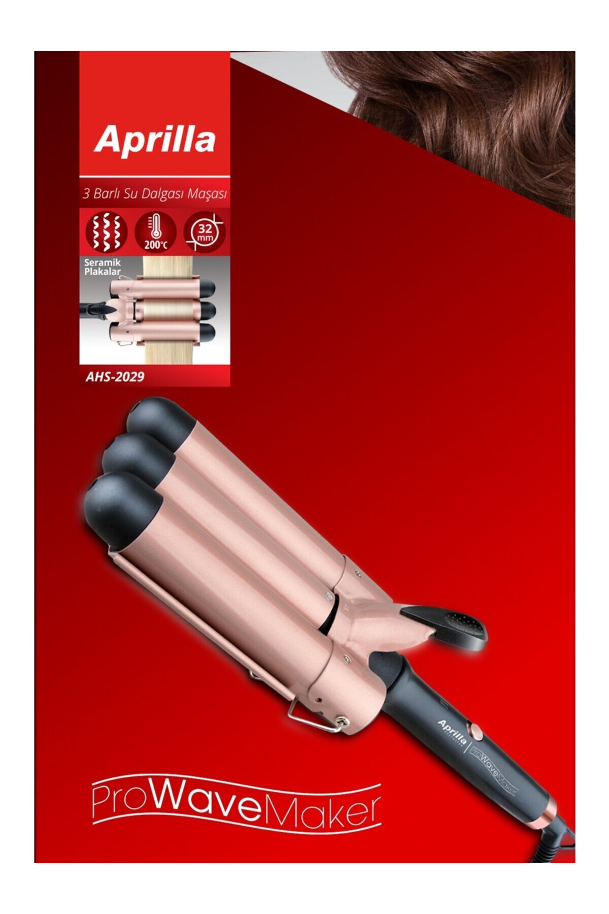 Aprilla Home Hızlı 3'lü Su Dalgası (WAG) Maşası 32mm saç maşası
